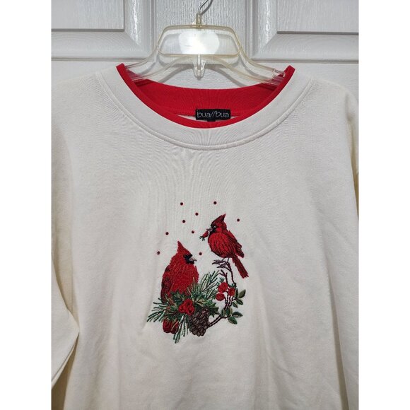 Vtg Holiday Cardinals Double Collar Sweatshirt XL Embroidered Embellished - Picture 2 of 5